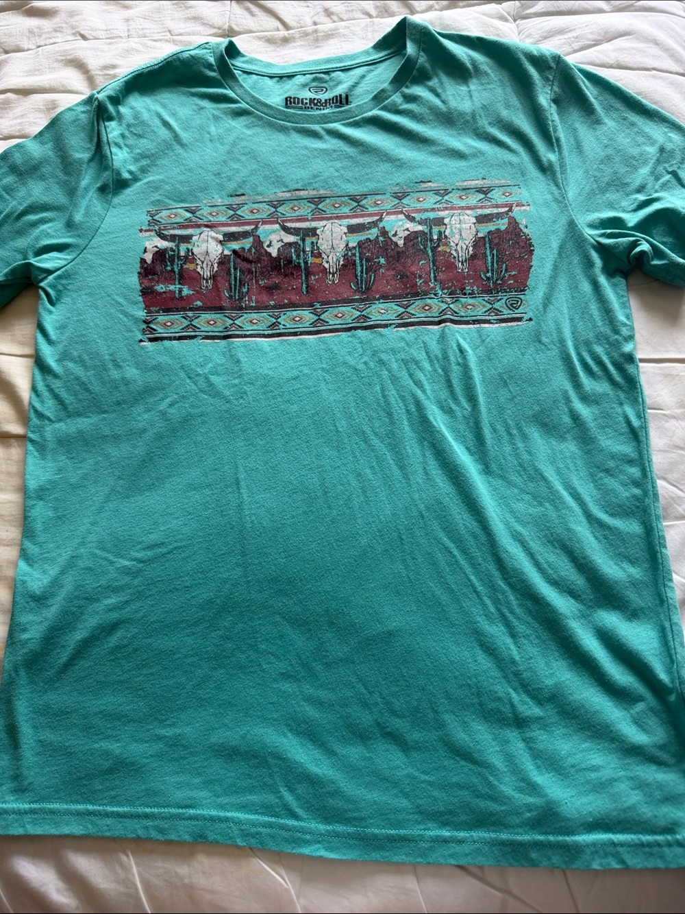 Rock & Roll Teal Short-Sleeve Graphic Tee for Men